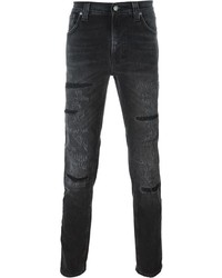 schwarze Jeans mit Destroyed-Effekten von Nudie Jeans