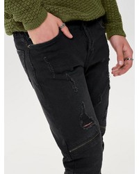 schwarze Jeans mit Destroyed-Effekten von ONLY & SONS