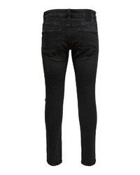 schwarze Jeans mit Destroyed-Effekten von ONLY & SONS