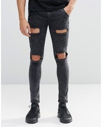 schwarze Jeans mit Destroyed-Effekten von Siksilk