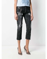 schwarze Jeans mit Destroyed-Effekten von Dsquared2