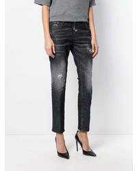 schwarze Jeans mit Destroyed-Effekten von Dsquared2