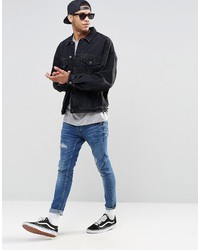 schwarze Jeansjacke von Asos