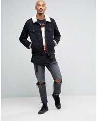 schwarze Jeansjacke von Asos