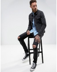 schwarze Jeansjacke von Asos