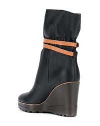 schwarze Keilstiefeletten aus Leder von See by Chloe