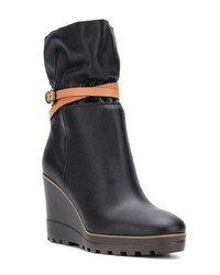 schwarze Keilstiefeletten aus Leder von See by Chloe