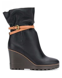 schwarze Keilstiefeletten aus Leder von See by Chloe