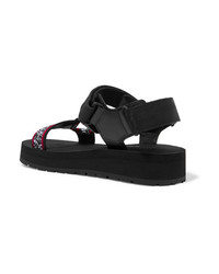 schwarze klobige flache Sandalen aus Segeltuch von Prada