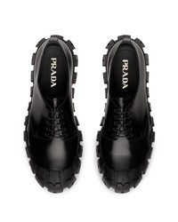 schwarze klobige Leder Derby Schuhe von Prada