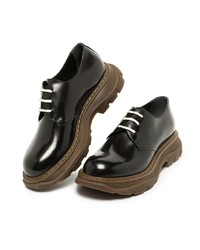 schwarze klobige Leder Derby Schuhe von Alexander McQueen