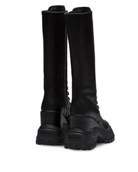 schwarze klobige Leder mittelalte Stiefel von Miu Miu