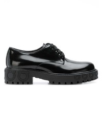 schwarze klobige Leder Oxford Schuhe von Salvatore Ferragamo