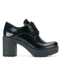 schwarze klobige Leder Oxford Schuhe von Prada