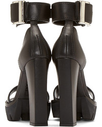schwarze klobige Leder Sandaletten von Alexander McQueen