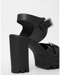 schwarze klobige Leder Sandaletten von Asos