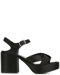 schwarze klobige Leder Sandaletten von Jil Sander