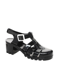 schwarze klobige Leder Sandaletten von JuJu
