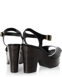 schwarze klobige Leder Sandaletten von Fendi