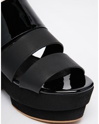 schwarze klobige Leder Sandaletten