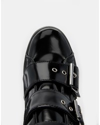 schwarze klobige Leder Stiefeletten von Asos