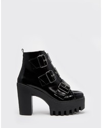 schwarze klobige Leder Stiefeletten von Asos