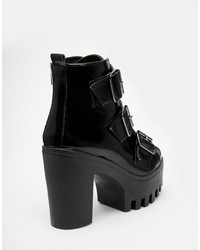 schwarze klobige Leder Stiefeletten von Asos