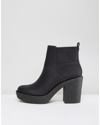 schwarze klobige Leder Stiefeletten von Asos