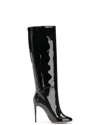 schwarze kniehohe Stiefel aus Leder von Aquazzura