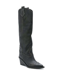 schwarze kniehohe Stiefel aus Leder von MM6 MAISON MARGIELA