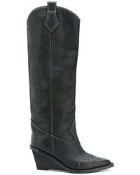 schwarze kniehohe Stiefel aus Leder von MM6 MAISON MARGIELA