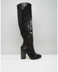 schwarze kniehohe Stiefel aus Leder von Free People