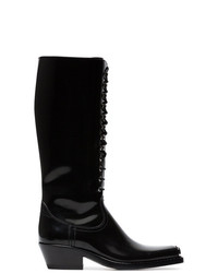 schwarze kniehohe Stiefel aus Leder von Calvin Klein 205W39nyc