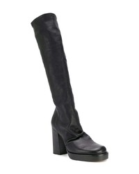 schwarze kniehohe Stiefel aus Leder von Rick Owens