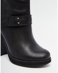 schwarze kniehohe Stiefel aus Leder von Warehouse