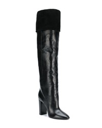 schwarze kniehohe Stiefel aus Leder von Saint Laurent