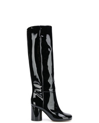 schwarze kniehohe Stiefel aus Leder von Maison Margiela