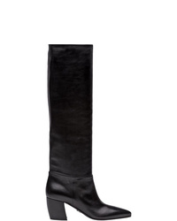 schwarze kniehohe Stiefel aus Leder von Prada