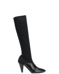 schwarze kniehohe Stiefel aus Leder von Prada