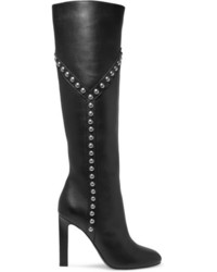 schwarze kniehohe Stiefel aus Leder von Saint Laurent