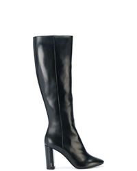 schwarze kniehohe Stiefel aus Leder von Saint Laurent