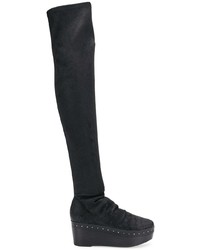 schwarze kniehohe Stiefel aus Leder von Rick Owens