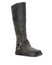 schwarze kniehohe Stiefel aus Leder von Diesel