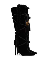 schwarze kniehohe Stiefel aus Samt von Versace