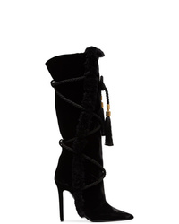 schwarze kniehohe Stiefel aus Samt von Versace