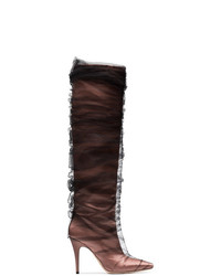schwarze kniehohe Stiefel aus Satin von Off-White