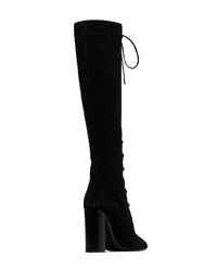 schwarze kniehohe Stiefel aus Wildleder von Saint Laurent