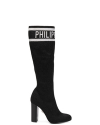 schwarze kniehohe Stiefel aus Wildleder von Philipp Plein