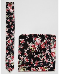 schwarze Krawatte mit Blumenmuster von Asos