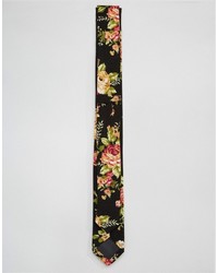 schwarze Krawatte mit Blumenmuster von Reclaimed Vintage